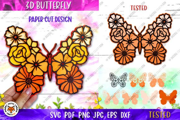 3D Butterfly Flower Paper Cut SVG for Laser Cutting Decor