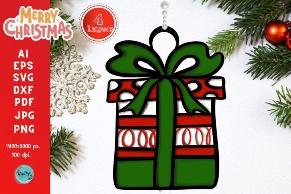 3D Christmas Gift Box SVG for Commercial Design