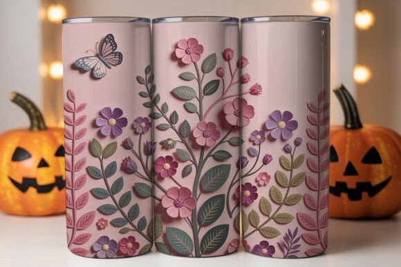 3D Layered Floral Graphics for 20oz Tumbler Wraps