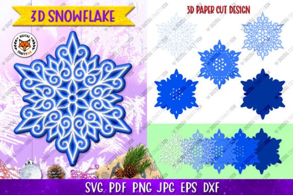 3D Snowflake Paper Cut SVG: Laser Cutting for Winter Christmas