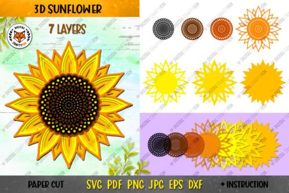 3D Sunflower Mandala Layered Flower: 3D SVG Paper Flowers