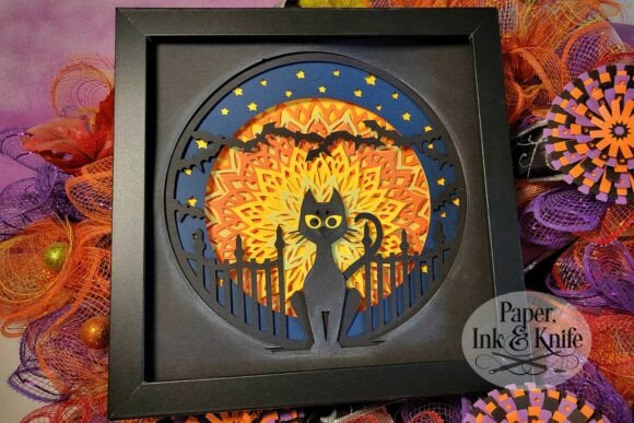 Cat & Mandala Moon: 3D SVG for Halloween Crafts